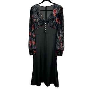 NWT Babydoll Velveteen Black Floral Bodice Satin Skirt Midi Dress XXL Whimsigoth